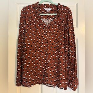 Laroque Women's Rust and Black Patterned Long Sleeve Blouse Top